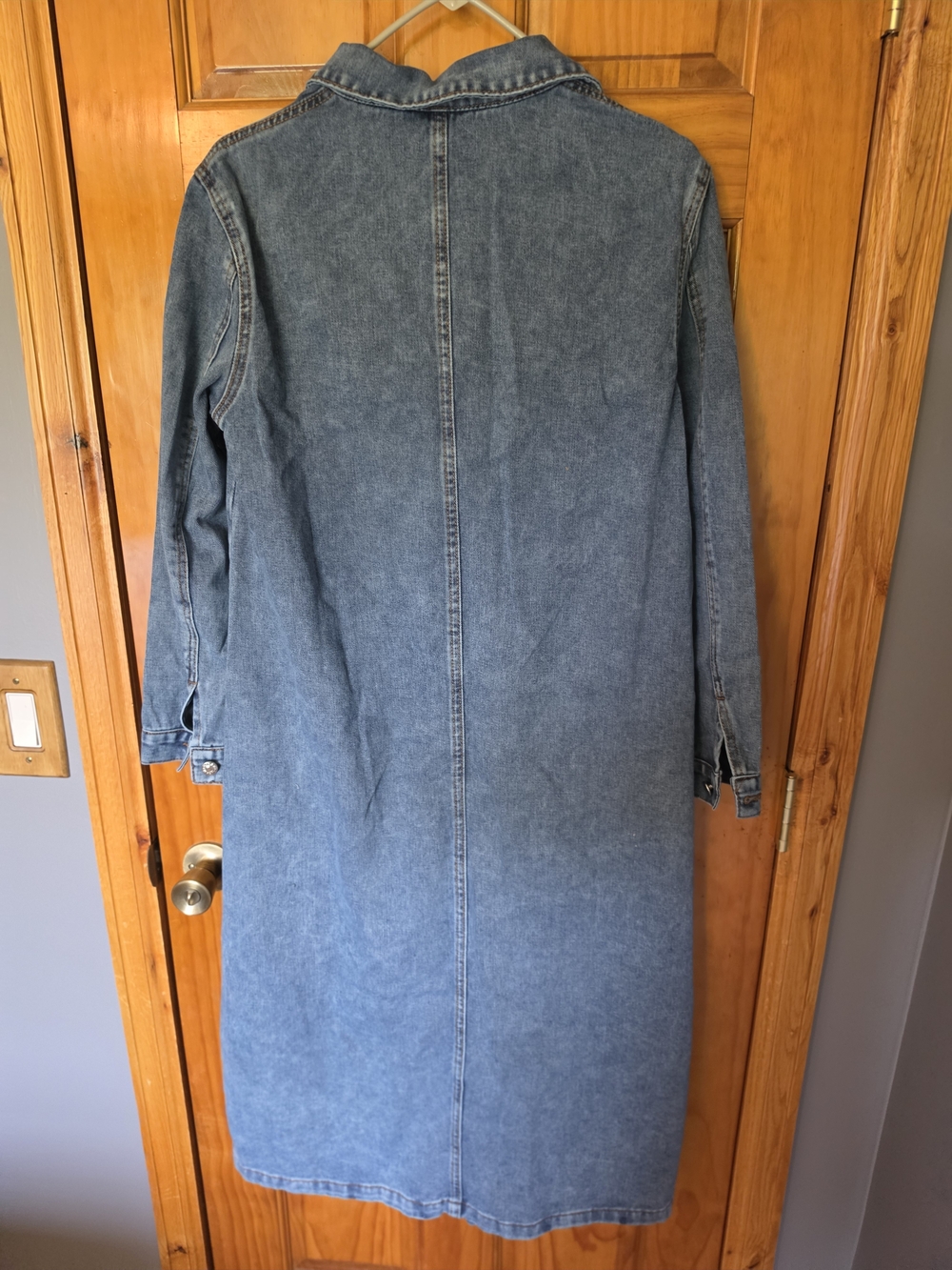 Long Button-Front Denim Duster - Medium Blue - Picture 3 of 4